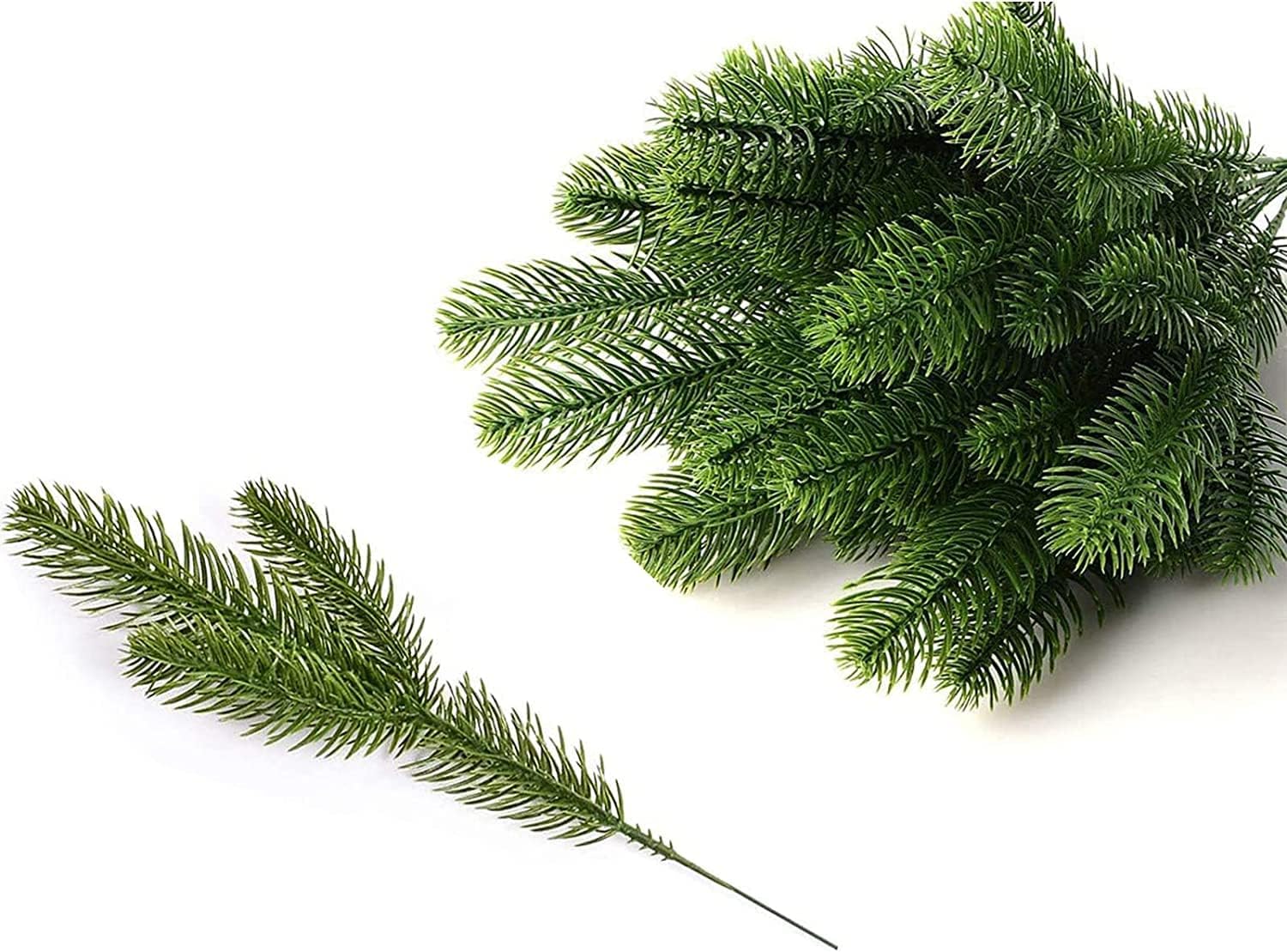 10Pcs Artificial Pine Branches, Green Leaves Needle Faux Fir Tree Branches Christmas Foliage