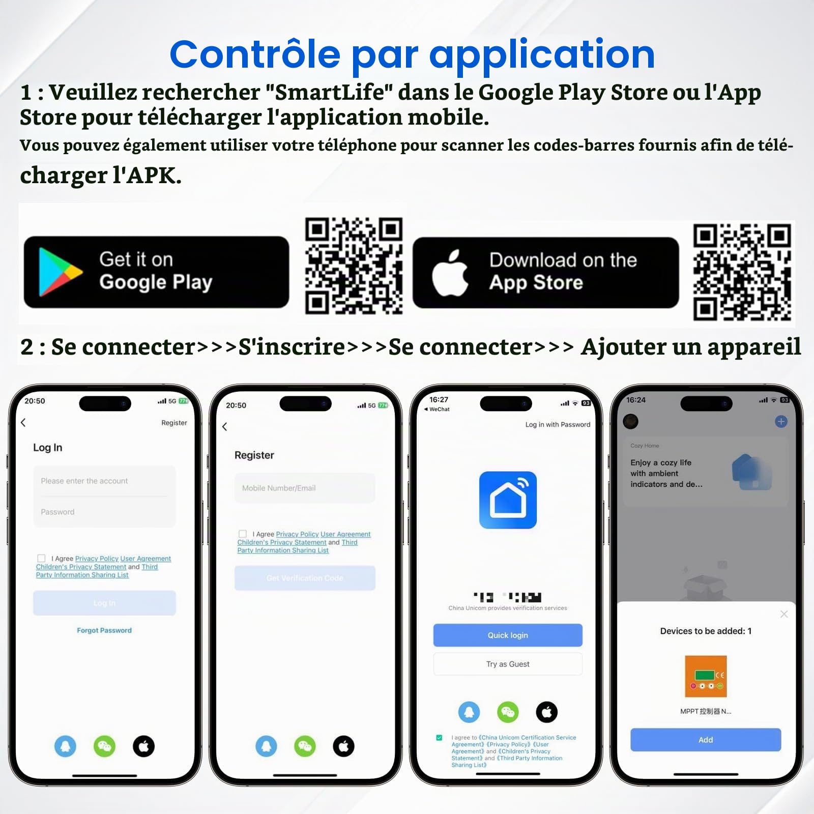 Régulateur de charge solaire MPPT 60A (WiFi) avec écran LCD