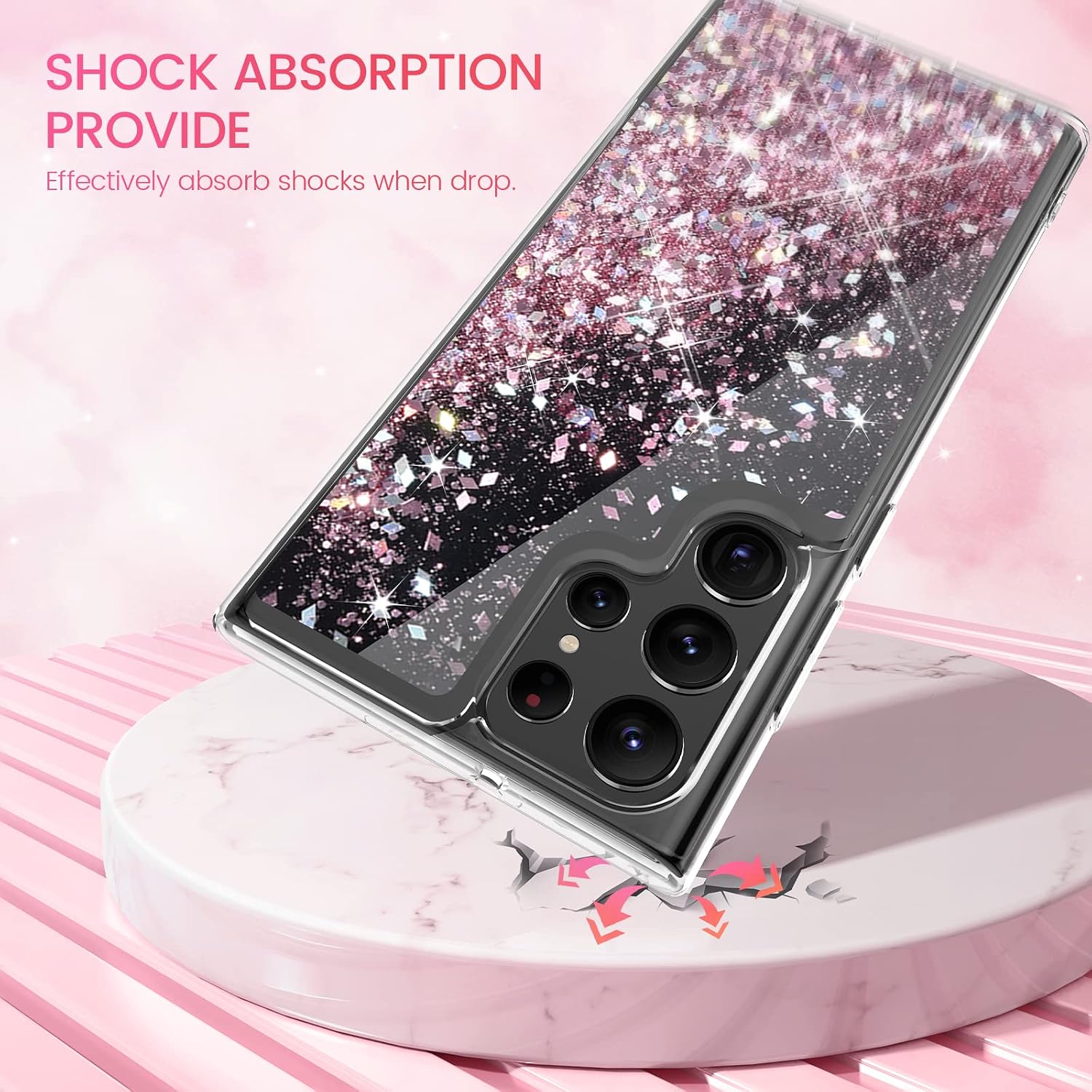 Caka Case Designed for Galaxy S22 Ultra Glitter Case, Samsung S22 Ultra 5G Phone Case Sparkle Bling Girly Floating Pink Case for Women Girls Case Cover for Samsung Galaxy S22 Ultra, Black Rose Gold