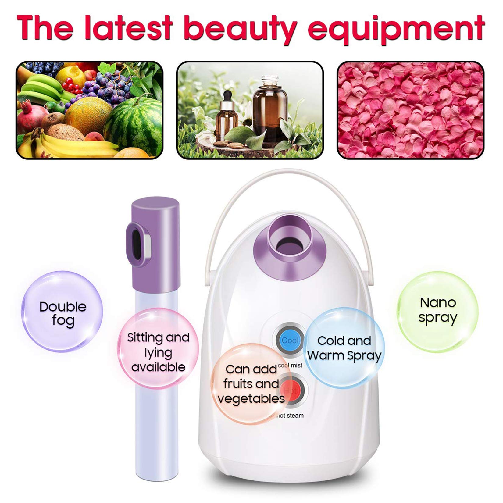 Vaporizzatore facciale - Vaporizzatore facciale nano ionico, umidificatore portatile per nebulizzazione per spa e salone di casa, vaporizzatore personale per seni idratanti per la cura della pelle d