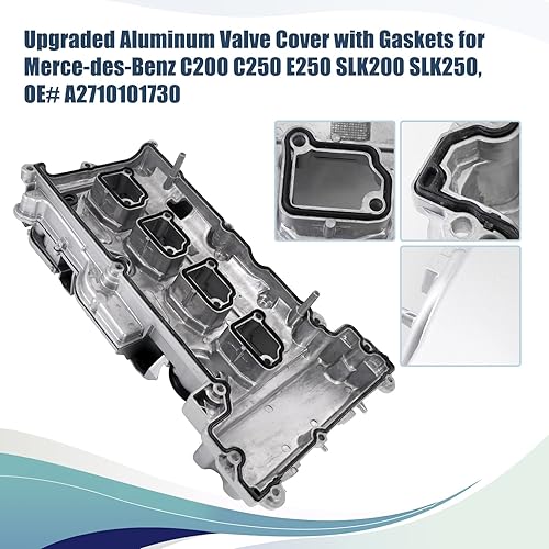 Miniatura 5 de Cubierta de válvula de aluminio mejorada con juntas compatible con Merce-des-Benz C200 C250 E250 SLK200 SLK250, OEM # A2710101730 2710101730