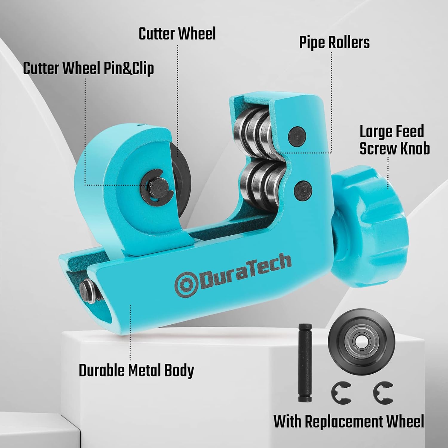 DURATECH Tubing Cutter 3/16"-1-1/8"(4-28MM), Copper, Aluminum, Brass and Plastic Tubing Compact Cutter, With Replacement Wheel - 