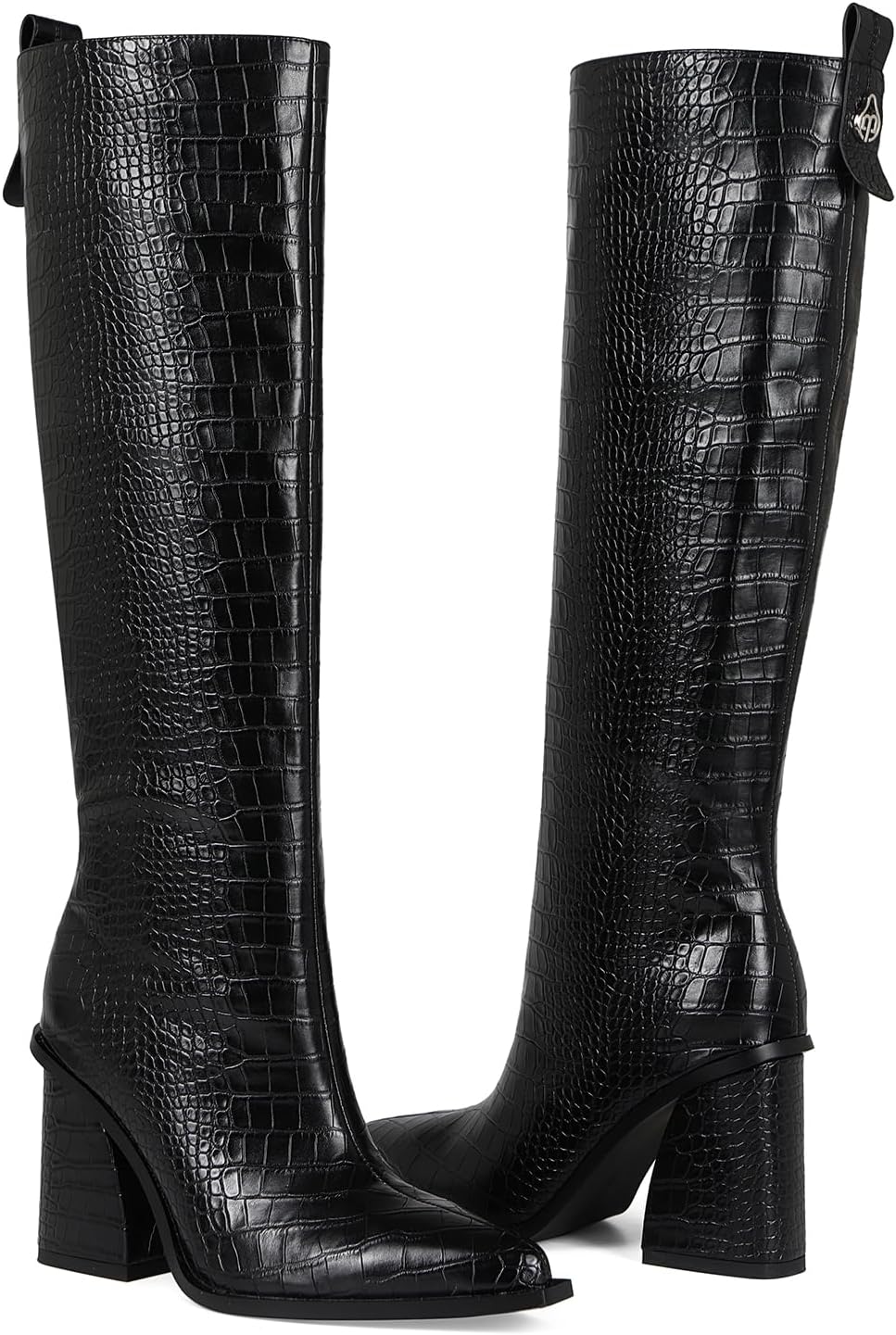 YYBYYB Black Boots for Women Knee High Tall Boots Block Chunky Heel Fall Boots Pointed Toe with Side Zip Sexy Crocodile 11 - Image 3