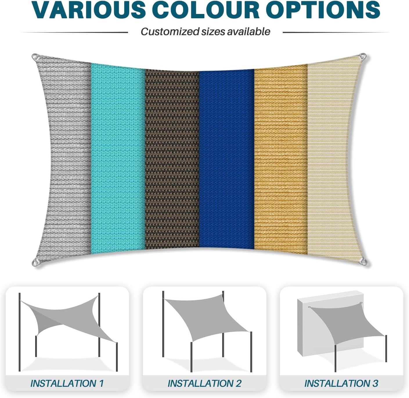 Coarbor 40'x41' Reinforced Wire Sun Shade Sail Rectangle Heavy Duty Strengthen Canopy Cover with A Ring Steel Cable Wire for Patio Pergola Backyard Deck Yard Pool Light Grey
