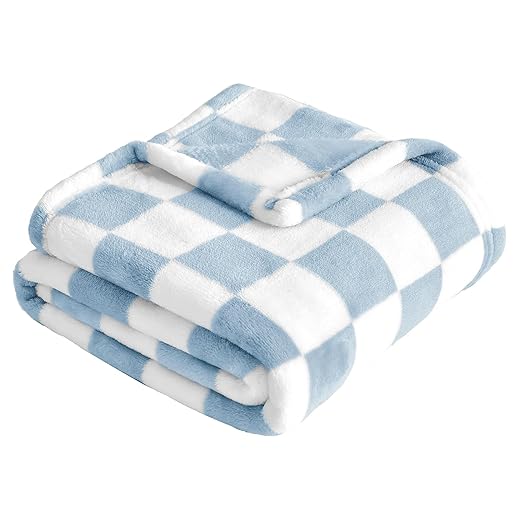 Yurhap Checkered Baby Blanket Fleece Baby Blankets for Boys, Ultra Soft Cozy Fluffy Infant Toddler Newborn Receiving Blankets for Crib Stroller, 30''x40'', Blue