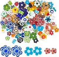 OLYCRAFT 153-225Pcs Handmade Flower Millefiori Lampwork Glass Beads, 3 Sizes Mixed Colors Mosaic Beads for Jewelry Bracelet Necklace DIY Crafts