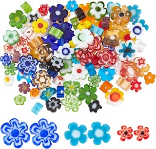 OLYCRAFT 153-225Pcs Handmade Flower Millefiori Lampwork Glass Beads, 3 Sizes Mixed Colors Mosaic Beads for Jewelry Bracelet Necklace DIY Crafts
