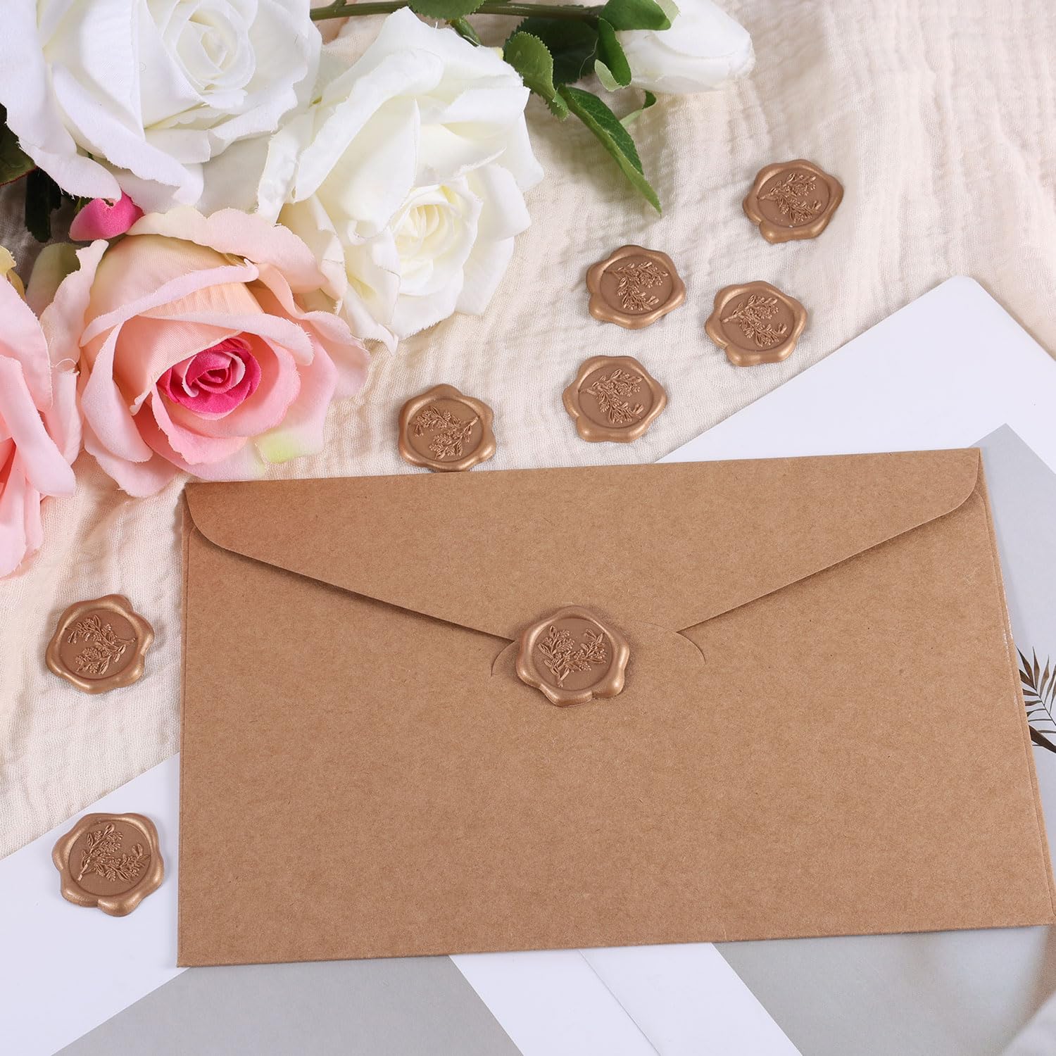 100pz Adesivi Sigillo Ceralacca, Adesivi con Sigillo di Cera Matrimonio Eucalipto Wax Seal Sticker per Inviti di Nozze Confezioni Regalo Regali per le Feste Decorazioni