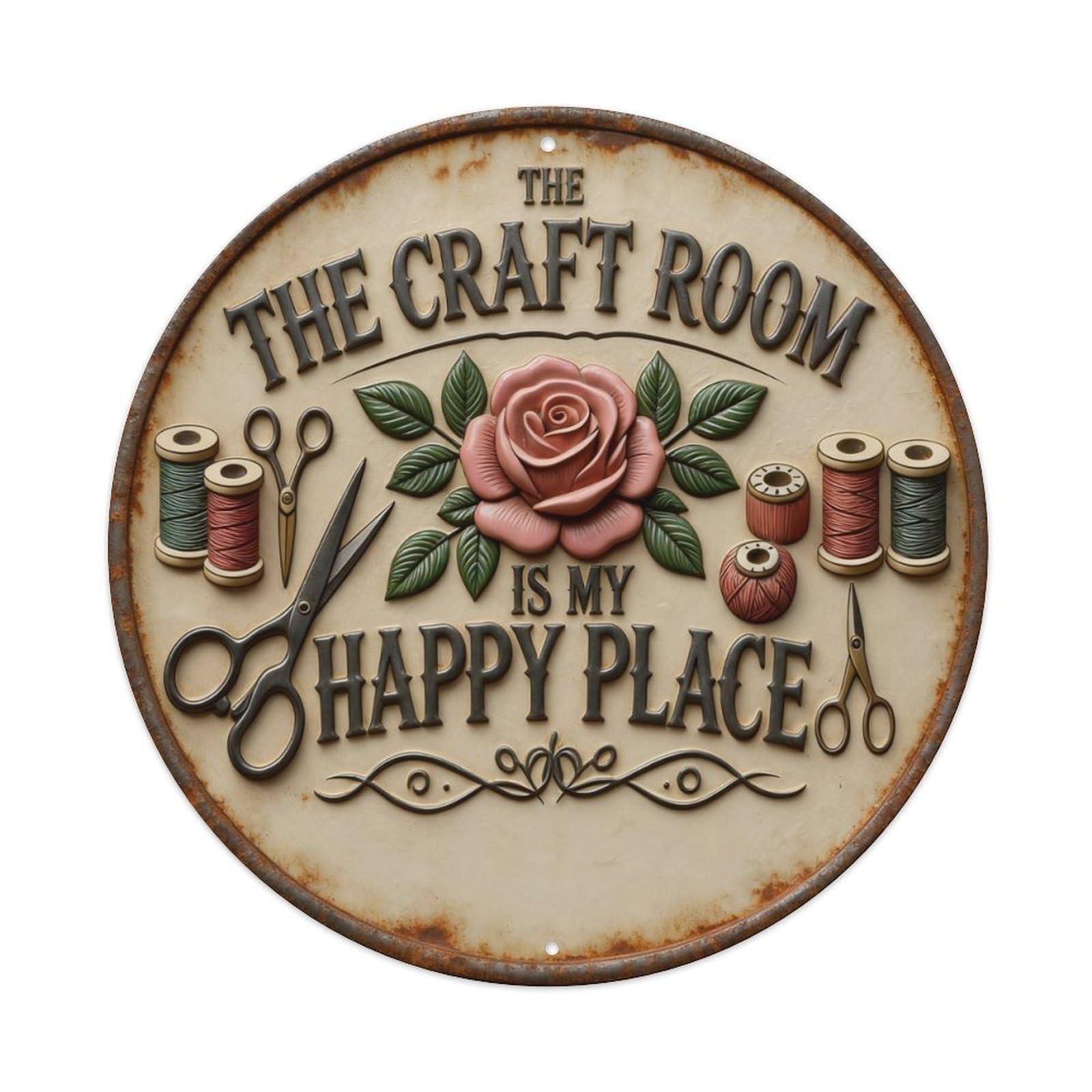 Zlatcbu Vintage The Craft Room Is My Happy Place Metal Tin Sign Retro Wall Art Poster, Decor For Home Living Room Bar Cafe Garage, 8X8 Inch