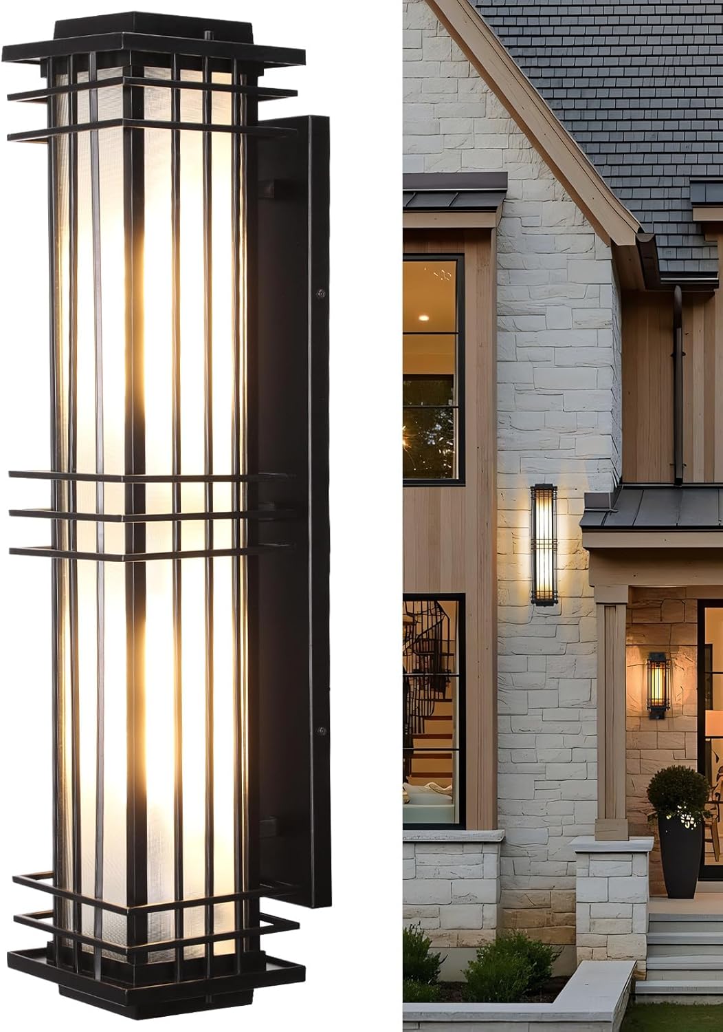 LEONLITE 32 Inch Extra Large Outdoor Wall Lights, Classical Style Wall Lantern, Max 60W E26 Base, Craftsman Exterior Light Fixtures Wall Mount, Porch Light, Wall Sconce for Patio Garden, Black