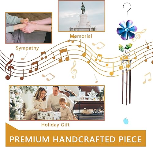 Miniatura 4 de MUMTOP Campanillas de viento para espacio exterior  Campanillas de viento de jardín con molinillo de viento de flores, 33 pulgadas de tono profundo