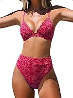 CUPSHE Women's High Waisted Scalloped V-Neck Bikini Set - 2 Piece Swimsuit with Removable Cups