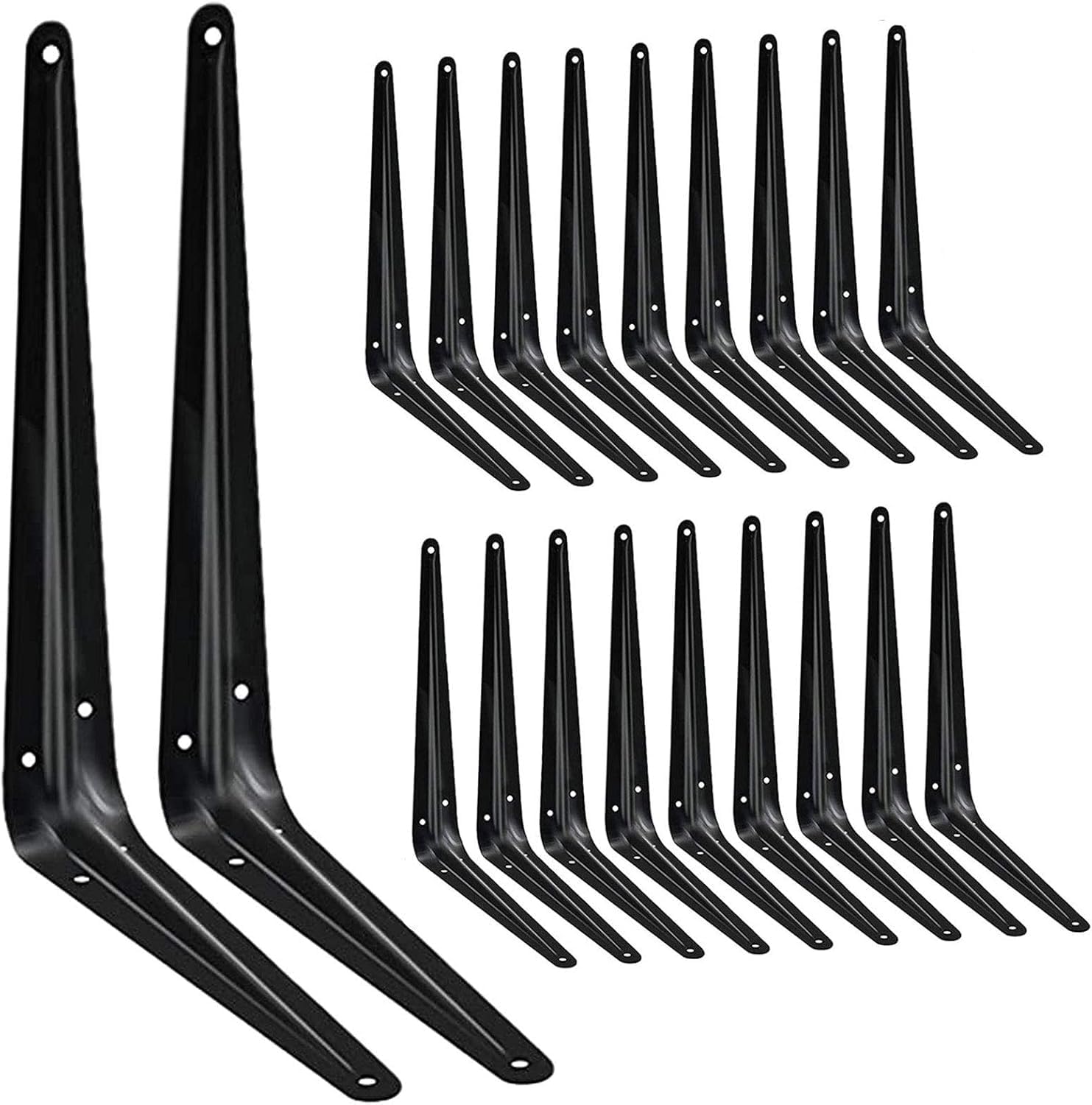 Heavy Duty 20 Pack Shelf Brackets 12X10 inches, Black Iron Metal Floating Shelf Bracket, Rustic Farmhouse Decorative L Brackets for Shelves, Wall Mount Corner Brace for Wood Boards