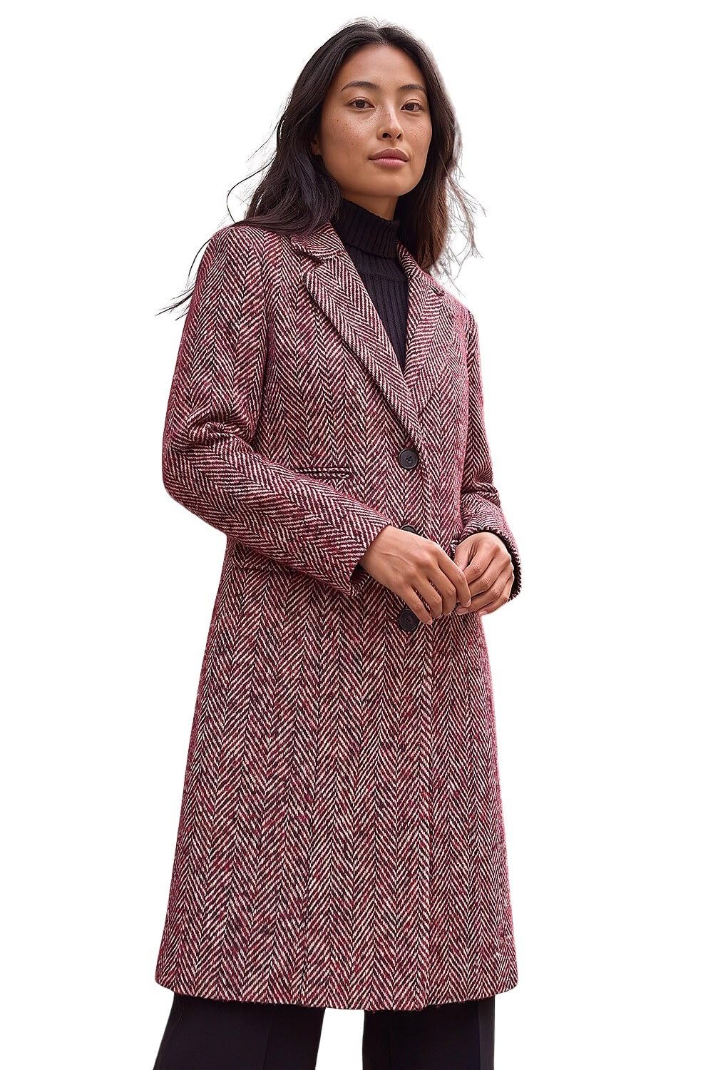 Roman Originals Women's Petite Red Roman Petite Herringbone Smart Coat For Uk - Everyday Autumn Winter Collar & Revere Comfy Soft Evening Vacation Work Party Night Out - Size 18