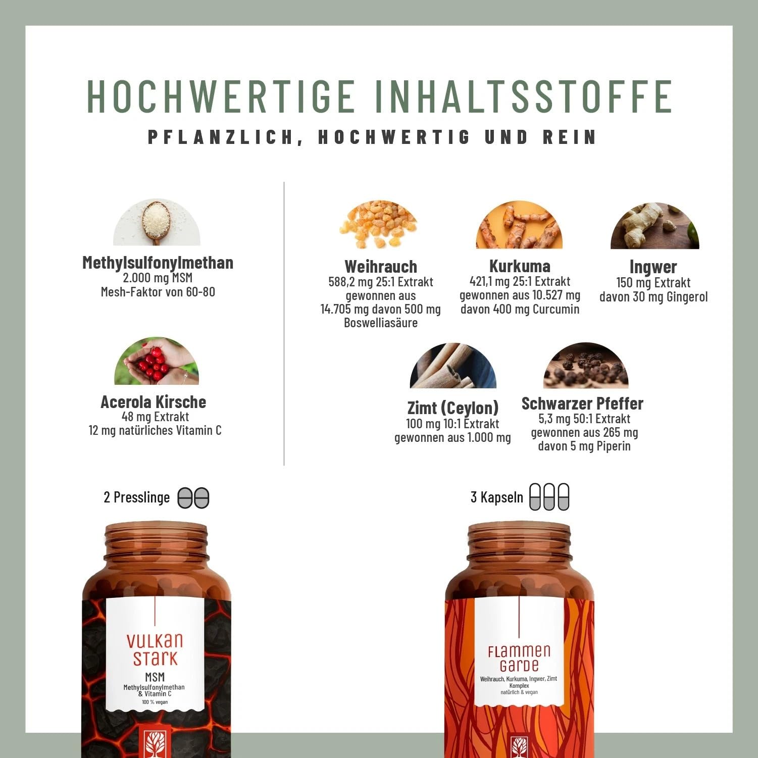Weihrauch Kurkuma Ingwer Kapseln Hochdosiert - 500mg Boswelliasäure, 400mg Curcumin, Zimt, Gingerol & Piperin - Ohne chemische Entzündungshemmer oder Gelenkkapseln (Flammengarde & Vulkanstark)
