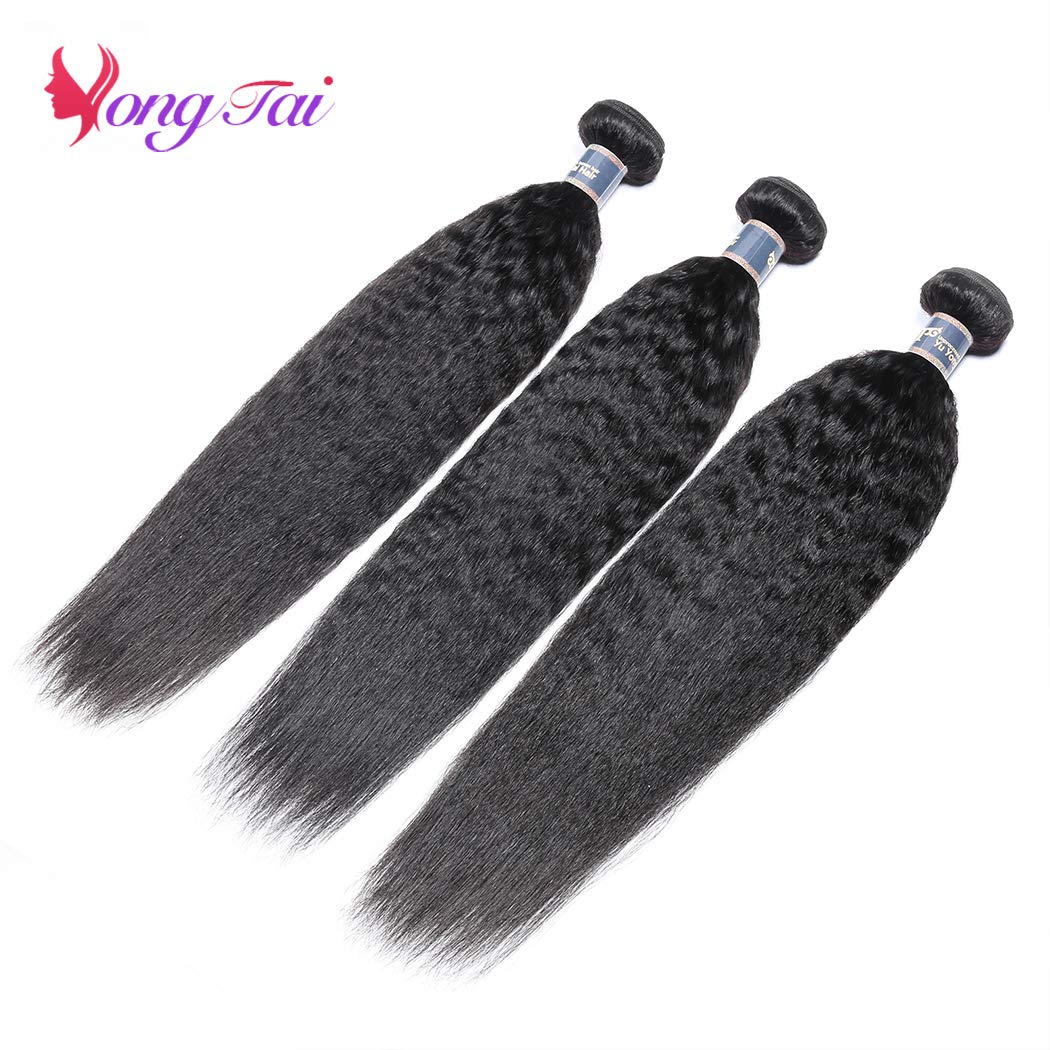 10 10 10 Inch Yaki Straight Human Hair Weave Brazilian Kinky Straight Hair Bundles sew in Real Unprocessed Virgin Weft Relaxed Hair Extensions No Tangle No Shedding Yuyongtai 1B Color Bundles