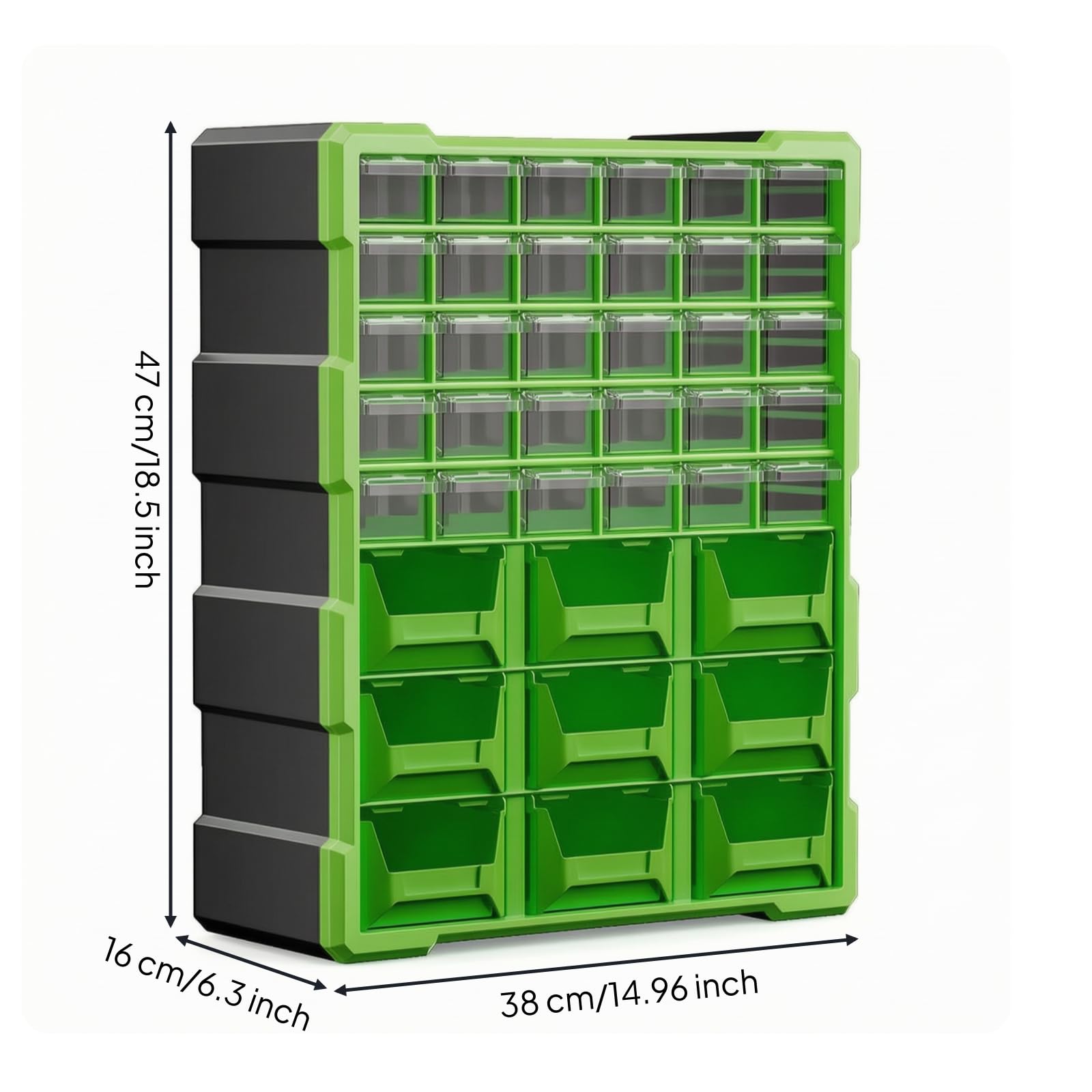 Organizador Modular Pared y Mesa Plástico Organizador con Cajones Frontales Transparentes Pequeño para Banco Trabajo, Ferretería Doméstica, Verde