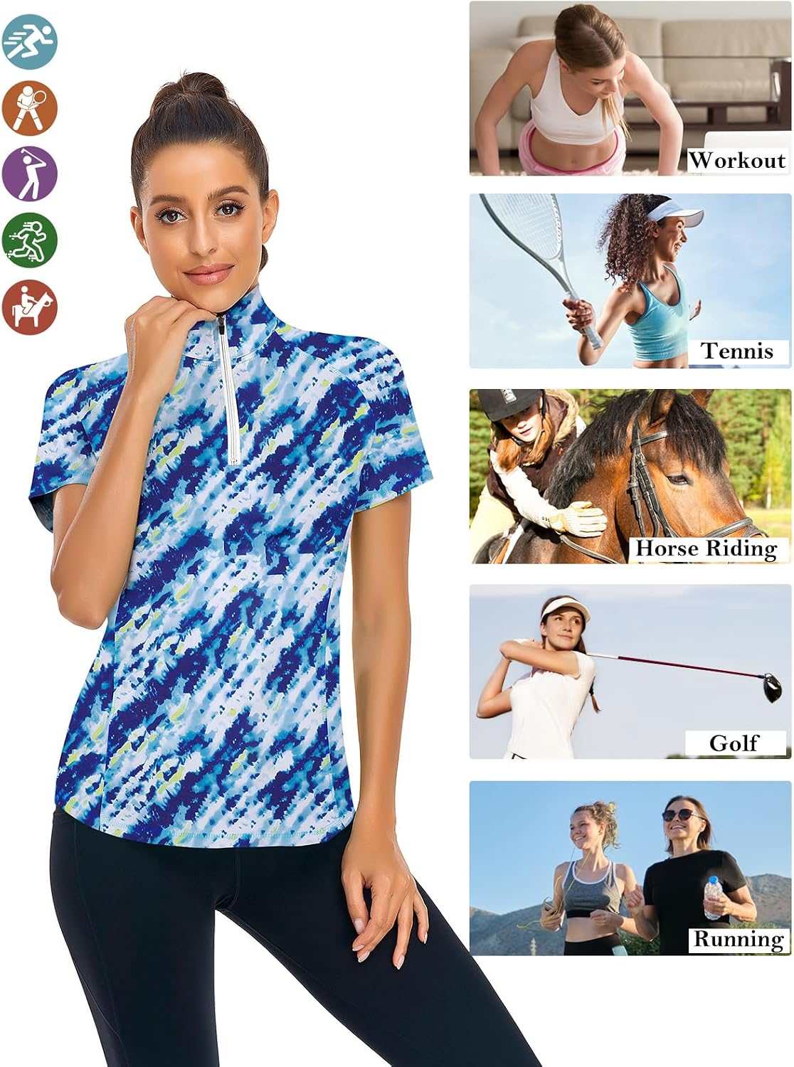 LURANEE Women's Short Sleeve Moisture Wicking Athletic Shirts Quarter Zip Pullover