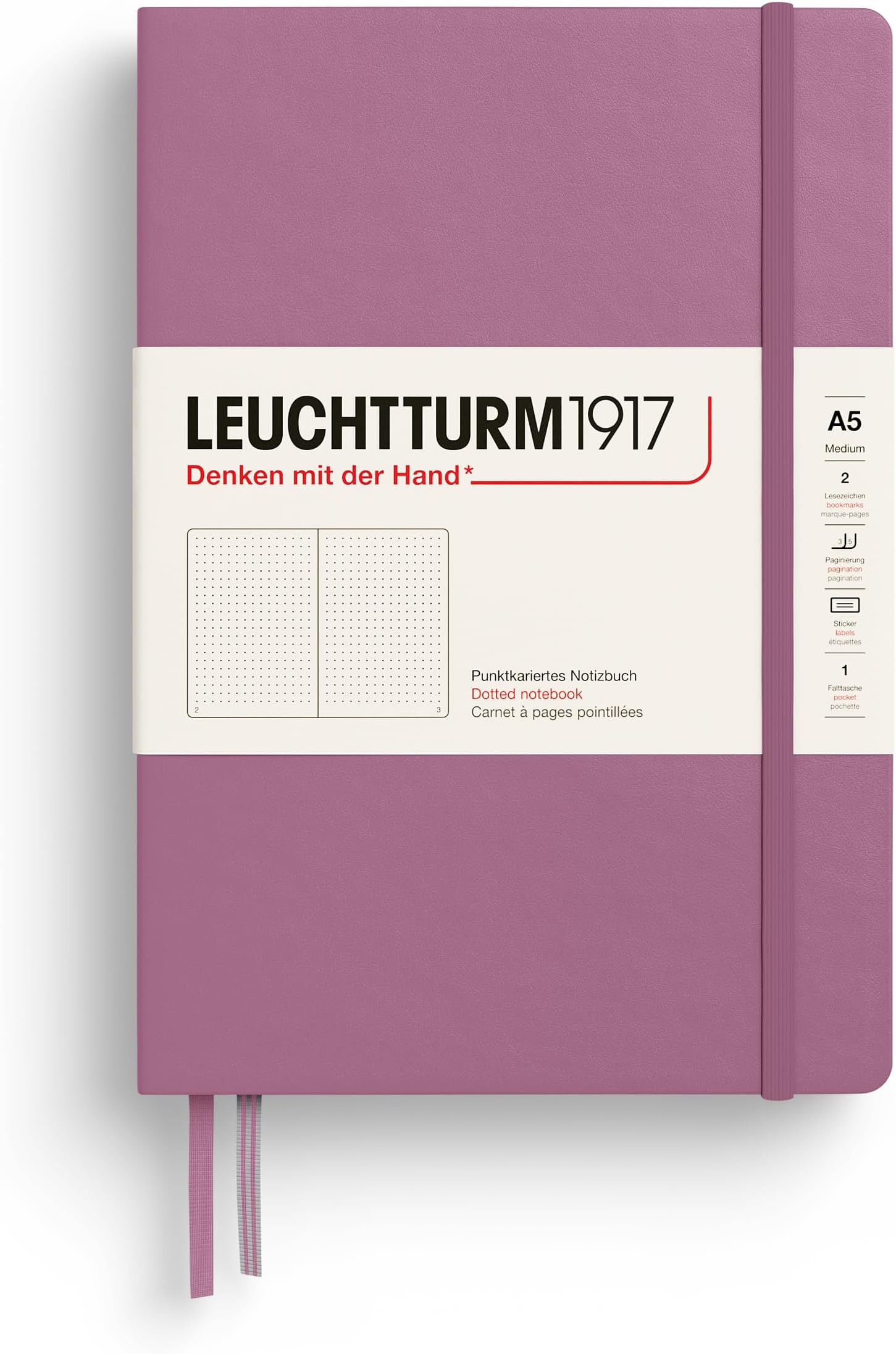 LEUCHTTURM1917 - Notebook Hardcover Medium A5-251 Numbered Pages for Writing and Journaling - Thinking Ahead (Dotted Paper, Dusty Rose)