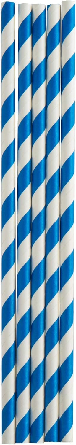 TableTop King 7 3/4" Blue Stripe Jumbo Unwrapped Paper Straw - 2400/Pack
