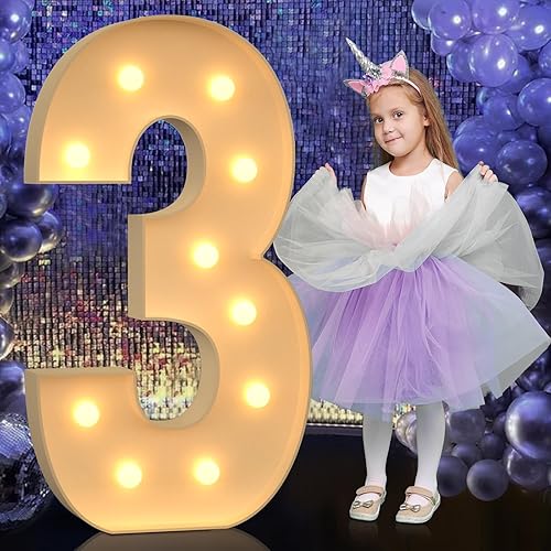 Miniatura 278 de Números iluminados grandes de 4 pies, números de marquesina 2 para decoraciones de cumpleaños de 21 para niños y niñas, números gigantes iluminados