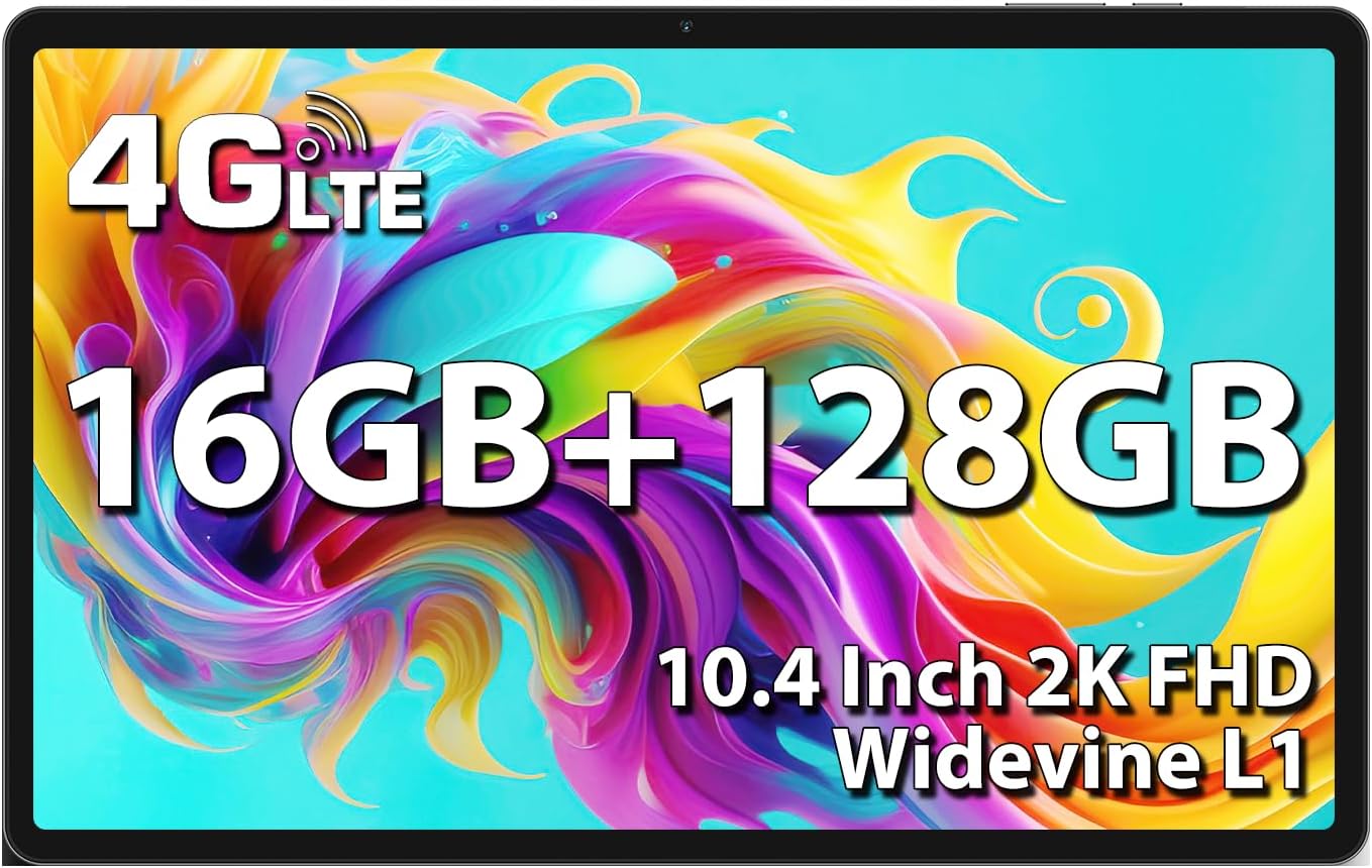 TECLAST T40Pro 2K Tablet 10.4 Pollici 16GB RAM+128GB ROM(TF 2TB) Android 12 Tablet Gaming, 4G LTE/SIM+5G WiFi, 2000x1200 IPS TDDI, T616 Octa-Core 2GHz, 18W/7000mAh/13MP+8MP/Gyro/OTG/GPS/Type-C (2023)