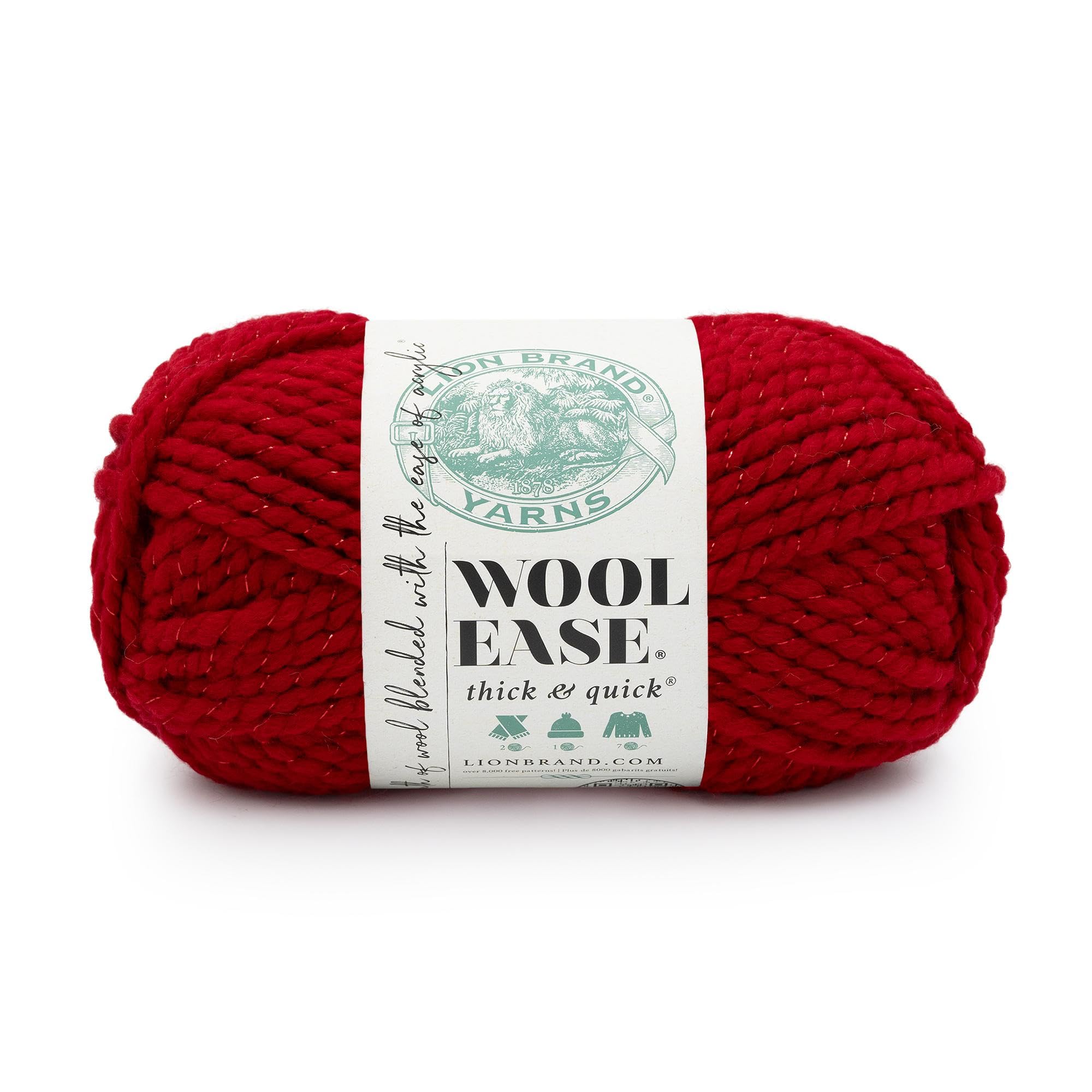 Lion Brand Yarn, Wool-Ease Thick &amp; Quick Ruby Slippers, Red Metallic 1 Pack