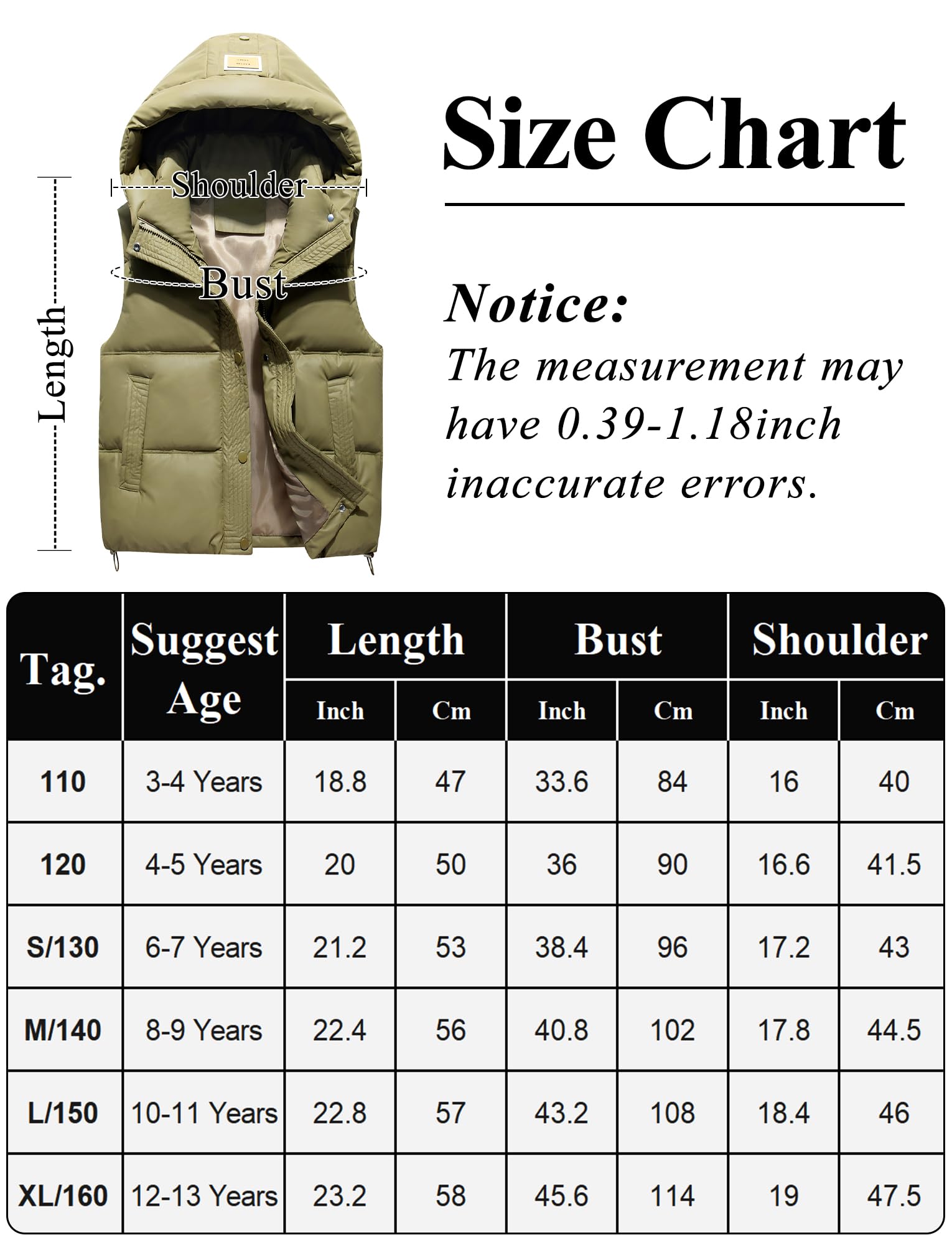 SEAUR Gilets en Duvet Enfant Garçon 3-13 Ans Manteau sans Manche Fille Garçon Chaud Doudoune sans Manches Léger Automne Hiver