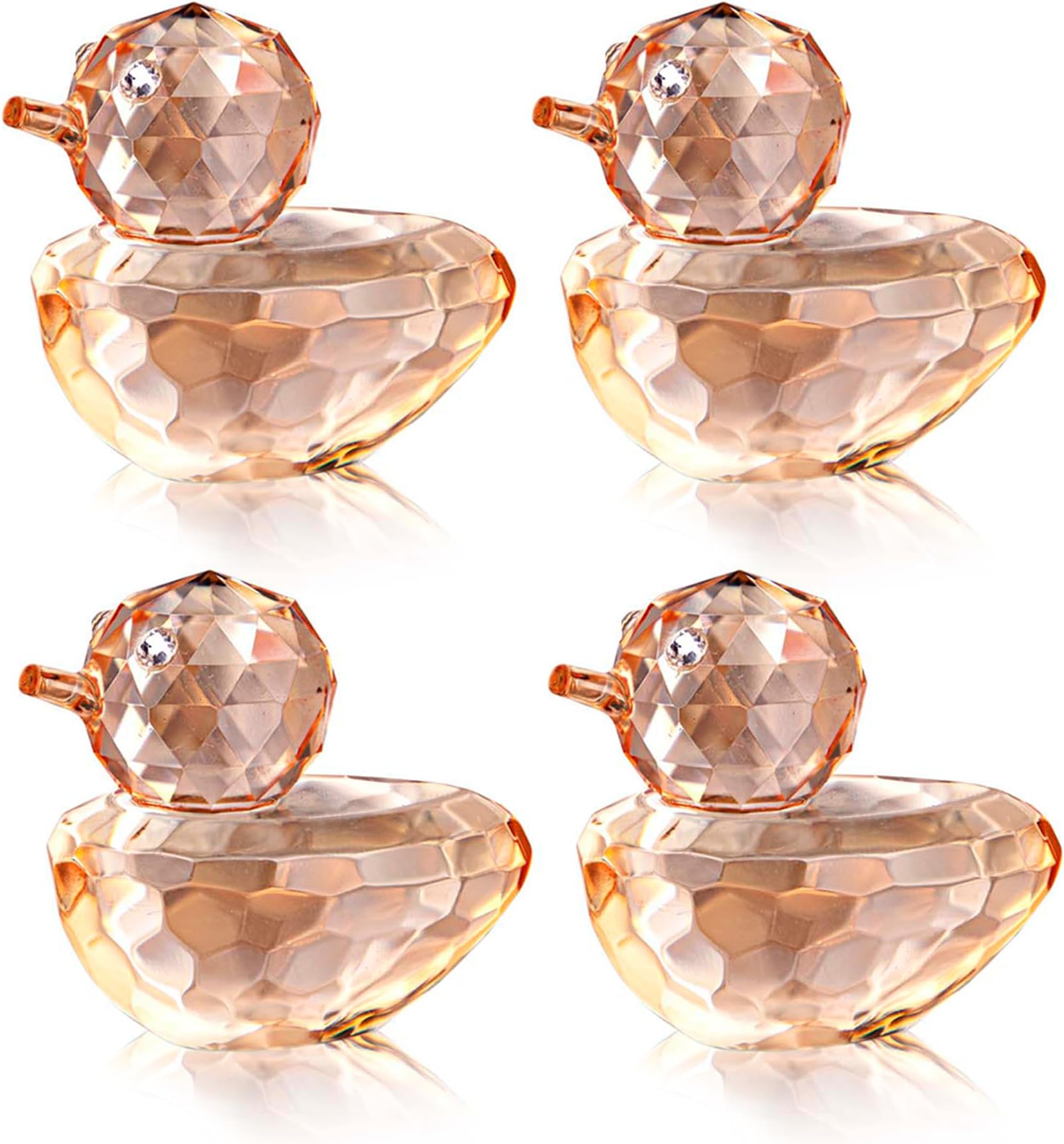 QFkris Set of 4 Crystal Yellow Duck Figurines Collectibles Glass Animal Figurine for Table Home Decoration Furnishing Article