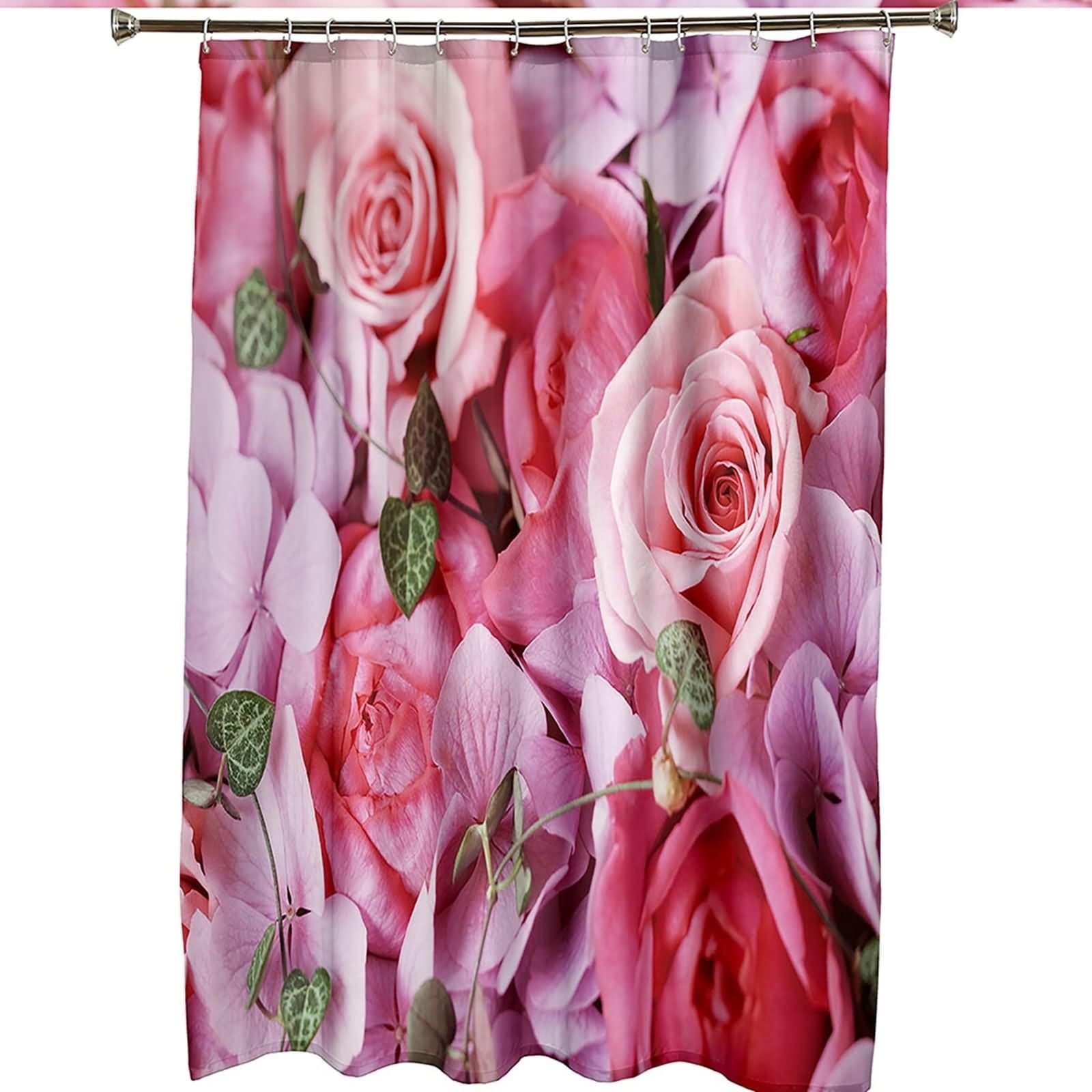 Duschvorhang 180X200, Duschvorhang Stoff Waschbar Rose Badezimmer Duschvorhang