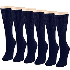 Falari Women Diabetic Socks Diabetes Edema and Circulatory Loose Fitting Cotton Crew Socks - 6 Pairs (Crew Height - Navy, 9-11)