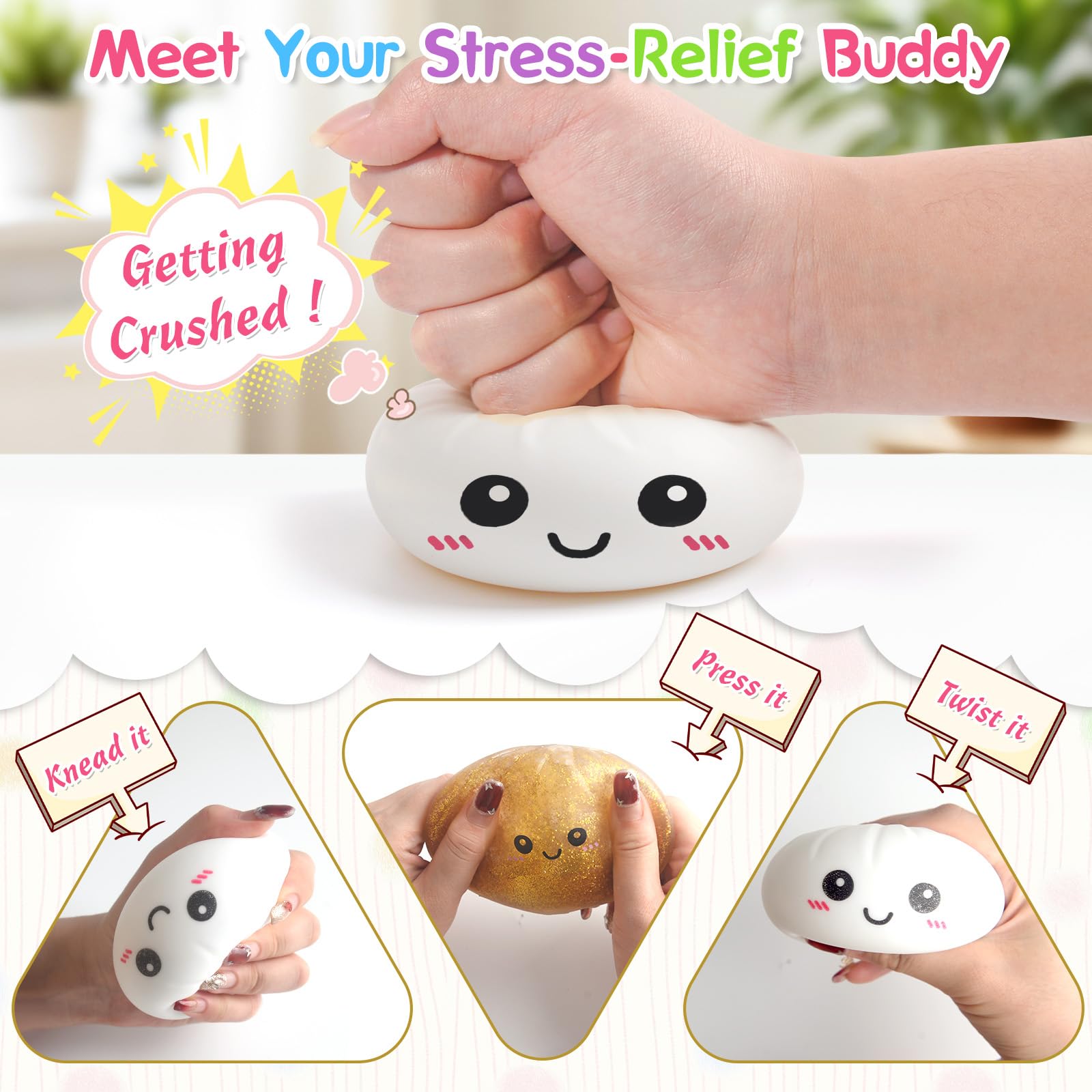 Giant Dumpling Squishy, Mystery Dumpling Squishy, Gigante Glitter Squishys Ravioli, Palla Antistress Gigante Misteriosa, Giocattolo Antistress Bao Bun Con Vaporiera Per Bambini Adulti（Oro + Bianco）