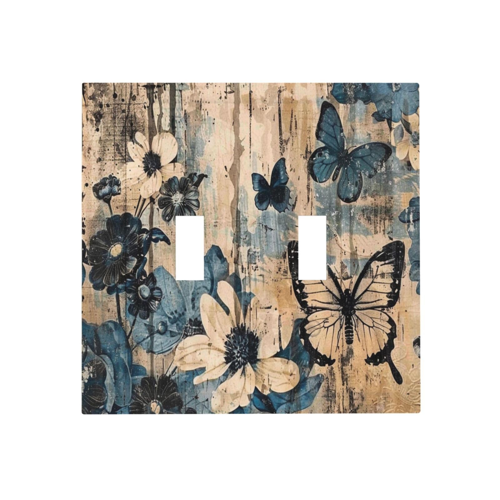 Plaque double interrupteur ROUGUI motif papillon vintage finition premium