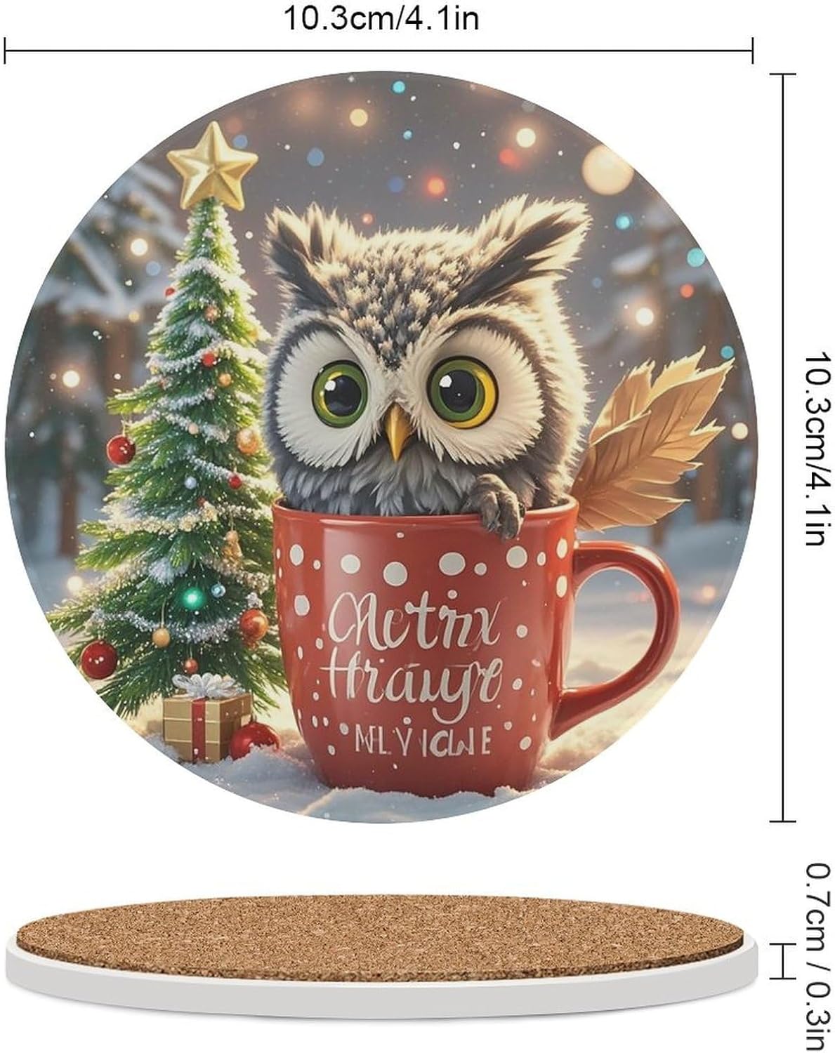 Owl Cup Coaster with Cork Base Drink Coasters for Coffee Table Decor Modern Cup Coasters with Non-Slip & Heat-Resistant Cute Ceramic Table Coaster for Home Dining
