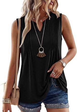 KISSMODA Tank Tops for Women Summer Sleeveless V Neck T Shirts Business Casual Outfits Flowy Tunic Oversized Clothes