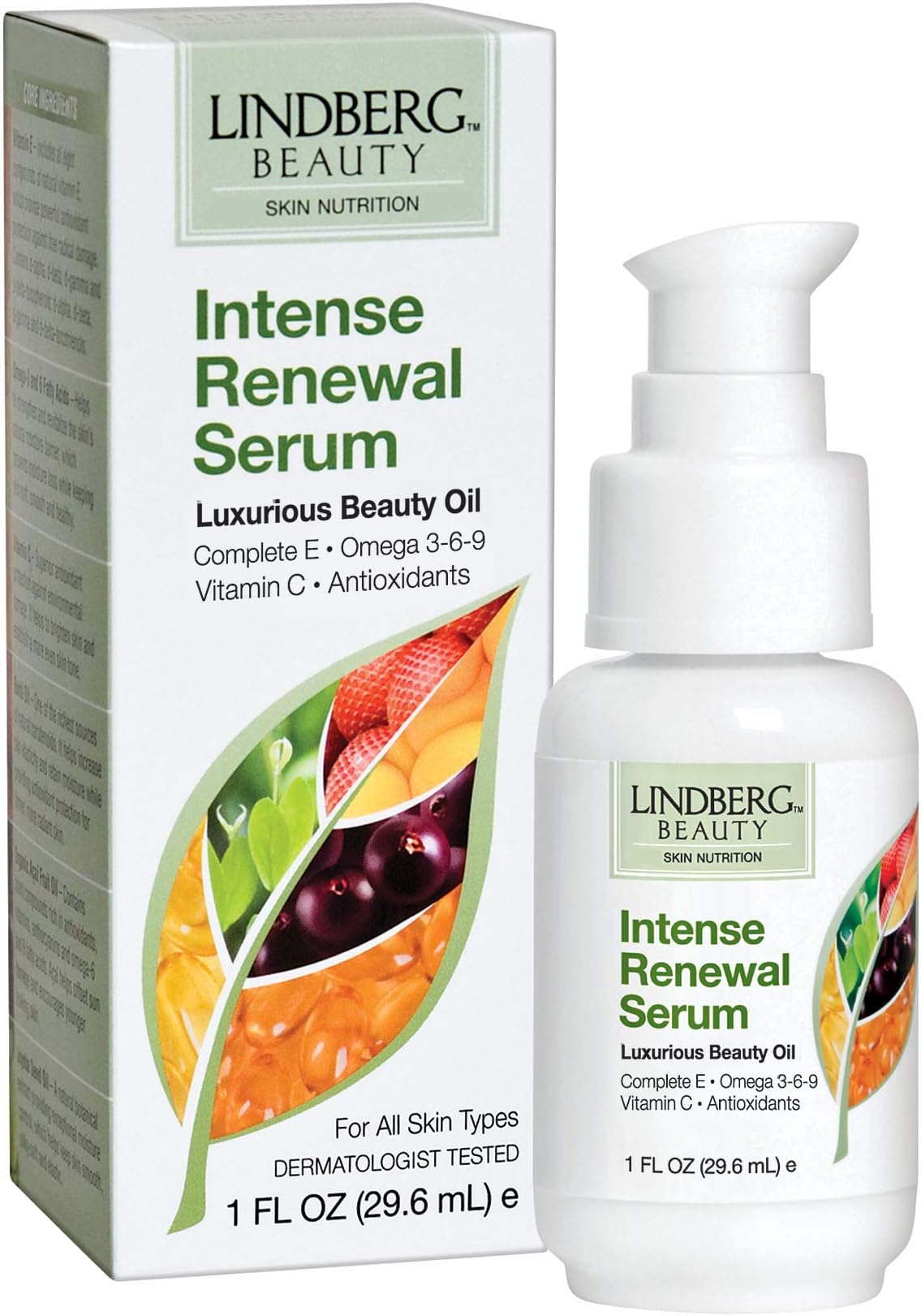 Lindberg Beauty Intense Renewal Serum, with Vitamin E & C, Jojoba Seed Oil, Buriti Oil, Organic Açaí Fruit Oil, Lavender Oil, Squalane, Lecithin, Omega Fatty Acids and more