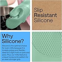 Vista 3 de GORILLA GRIP - Juego de guantes de horno de silicona suave sin BPA, guantes de cocina resistentes al calor e impermeables, forro de algodón grueso