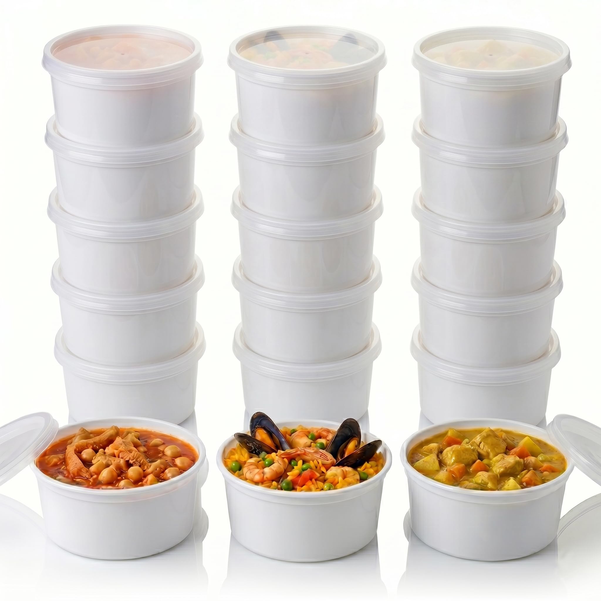 Tarrinas de Plástico con Tapa para Comida – Envases para Comida para Llevar 450 ml y 1000 ml | Caracoles, Callos, Menudos, Sopas y Guisos | Apto Microondas y Congelador (100, 450 ml)
