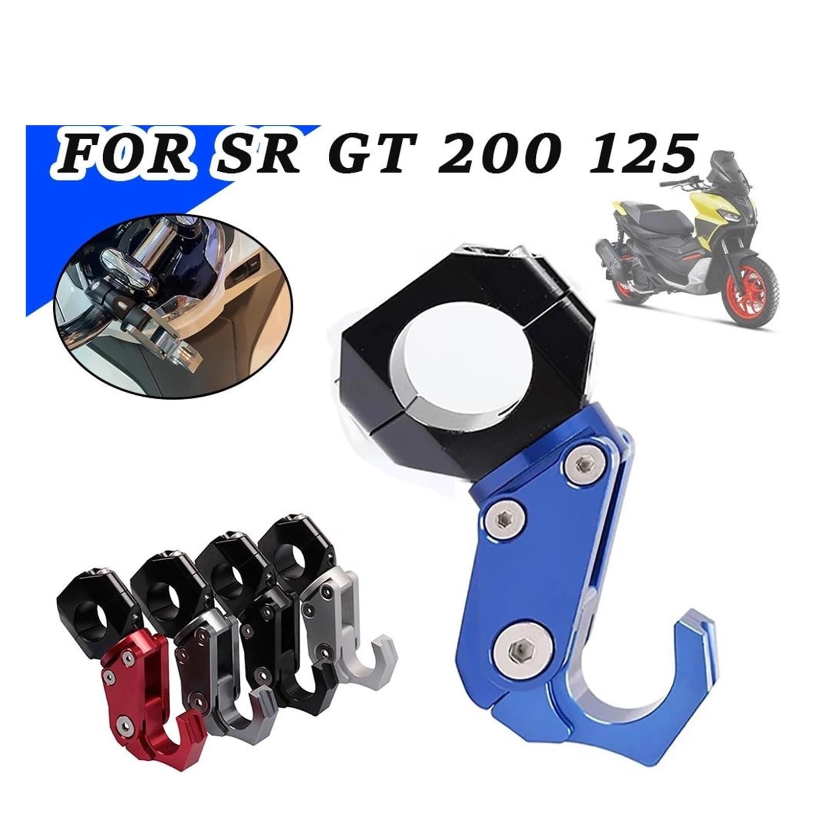 Gancio per Moto per Aprilia SR GT 200 125 SRGT200 SRGT125 SR 200 GT Accessori Moto Gancio per Casco per Bagagli Supporto per Scooter Supporto per Borsa(Rosso)