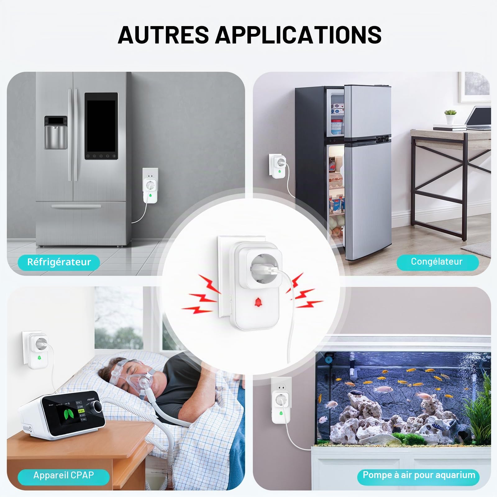 Détecteur de Coupure de Courant WiFi Tuya Smart Life | 110DB 3 Niveaux de Volume Alarme WLAN, Alerte en cas de panne de courant LED Indicateur