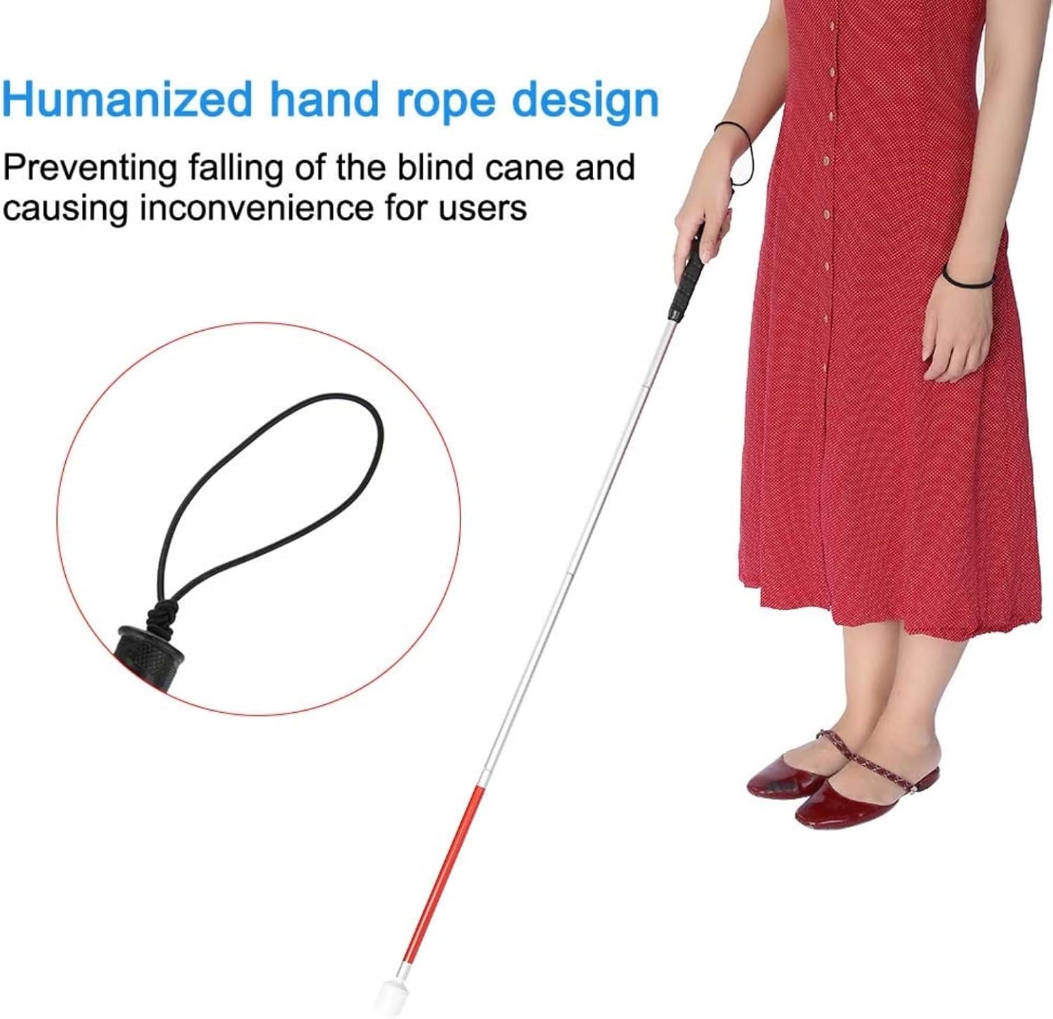 Blind Cane Stick - Mobility Reflective Red-White Foldable Walking Baston para Ciegos, Marshmallow Ball Tip | Folding Replacement/Prop Tool for Visually Impaired Person,43 inch Non-Slip Aluminum Cane
