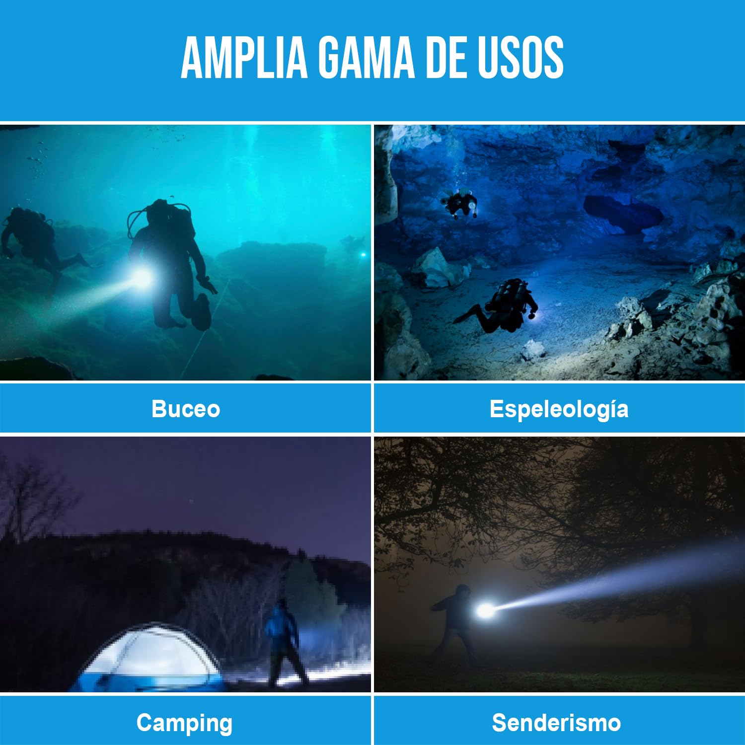 TrustFire DF006 Linterna De Buceo 2300 Lúmenes, IPX8 Impermeable Profesional Recargable Luz de Buceo para Cueva 100m Submarina de Noche, Para Buceo Pesca Camping Senderismo