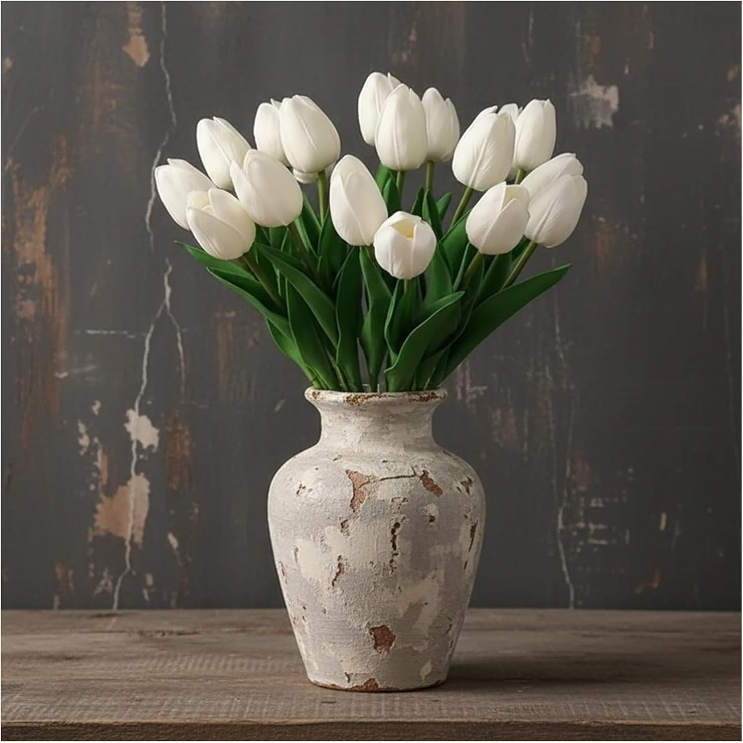 18pcs Artificial Tulips 13" PU Artificial Flowers for Family Friends Gifts DIY Flower Arrangement Home Kitchen Office Party Wedding Dining Table Decoration, White