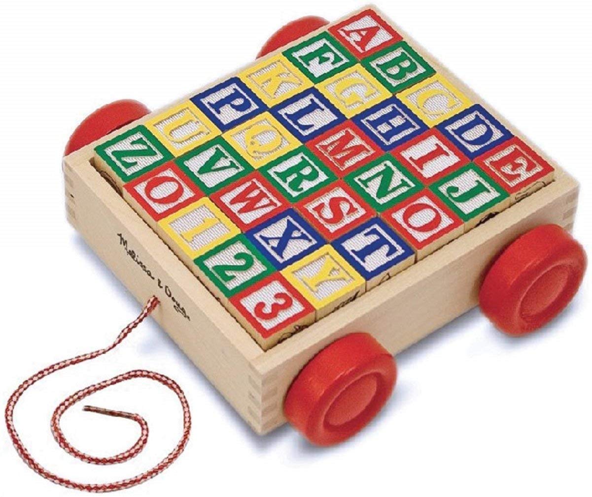 – Melissa & Doug Classic ABC Block Cart – 30 Solid Wood Alphabet, Number & Picture Blocks with Rolling Storage Cart – Educational Stacking, Sorting & Pull Toy for Kids Ages 2+ | MD1169