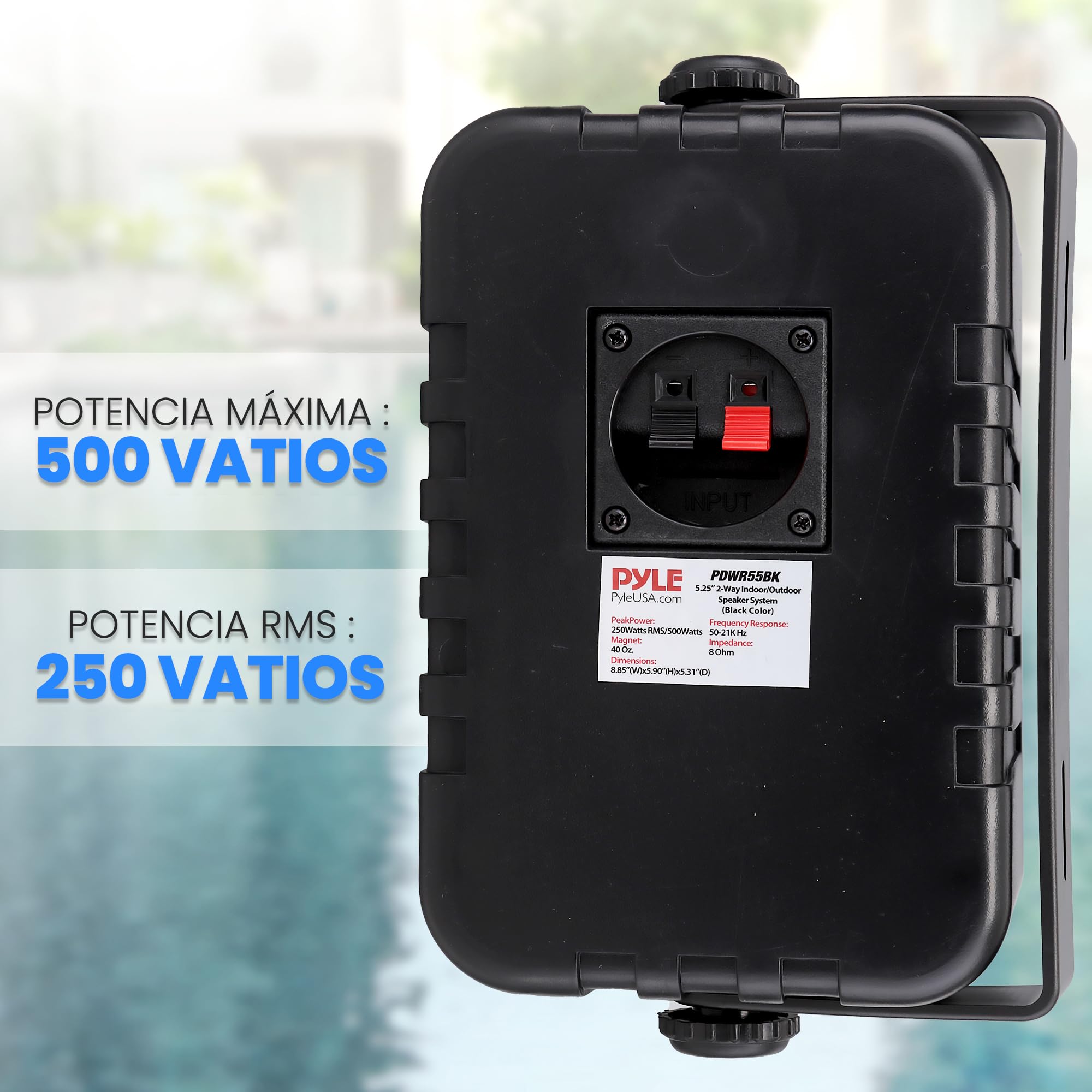 Pyle Altavoces, 500V, Interiores y Exteriores, A Prueba de Agua, 2 vias con bocina de 5.25”, Tweeter de ½, para el hogar, Barco, Zona Marina, Terraza, Patio o Piscina
