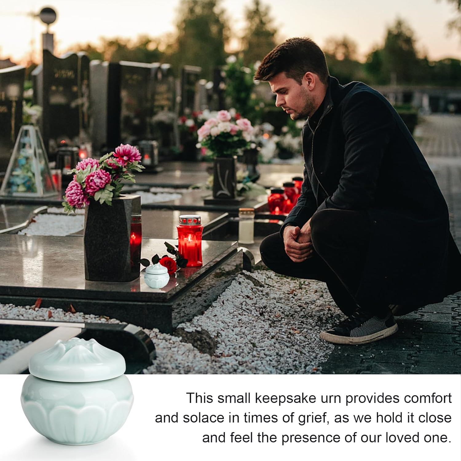 Small Urns for Ashes, Vivid Flower Decorative Cremation Urn for Human Ashes, Mini Keepsake Urns for Adult Man Female Pet with Exquisite Box(Blue) - Image 7