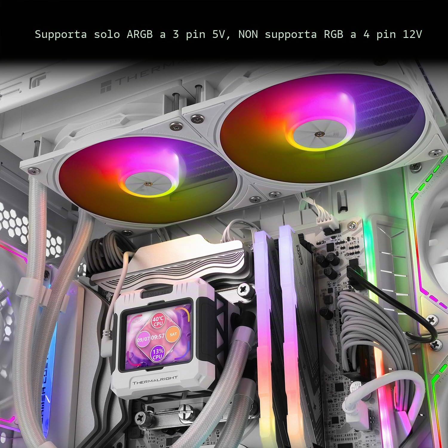 Thermalright FW 240 - Raffreddamento ad acqua ARGB bianco con 2 ventole PWM, schermo LCD IPS 320 x 240, raffreddamento AIO, raffreddamento CPU liquido per raffreddamento Intel PC Aio: AM4/AM5/LGA1700