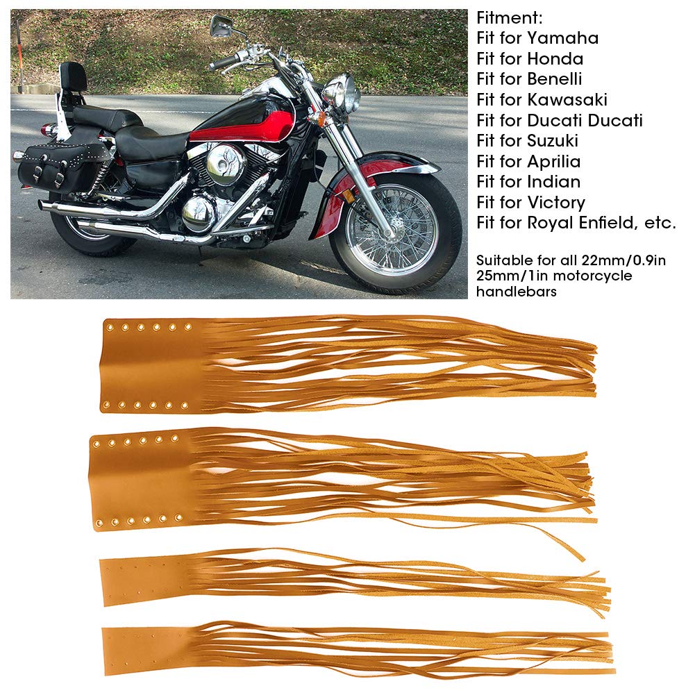 Frangia con nappe per leva moto, Decorazione con frange e nappe per leva moto, Impugnature universali Copertura avvolgente con frange e nappe Streamer per leva frizione freno moto (Cachi)