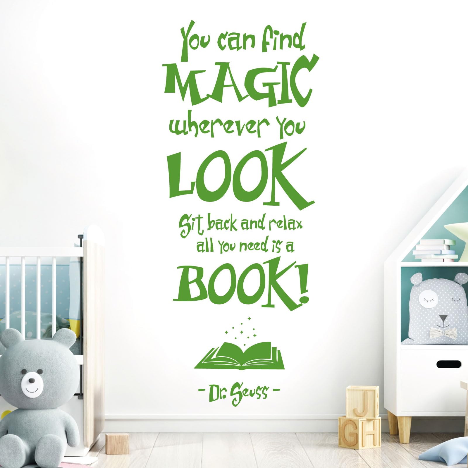 You Can Find Magic Wherever You Look - Dr Seuss Book Quote Vinyl Wall Decal Sticker [Large] [Grass]