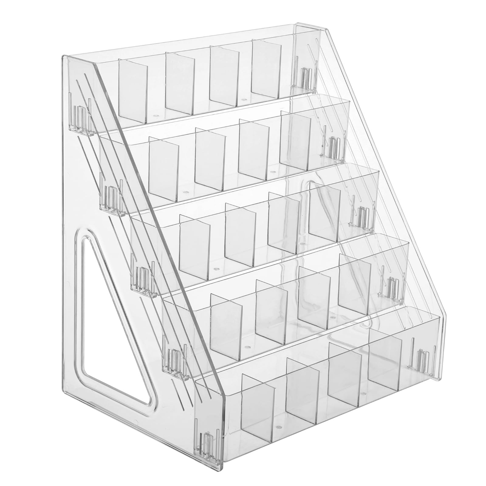 Generisch Espositore per segnalibri a 5 ripiani, 25 scomparti, con design obliquo, in acrilico trasparente, per carte, penne, materiale da ufficio, per negozi, scrivanie per casa